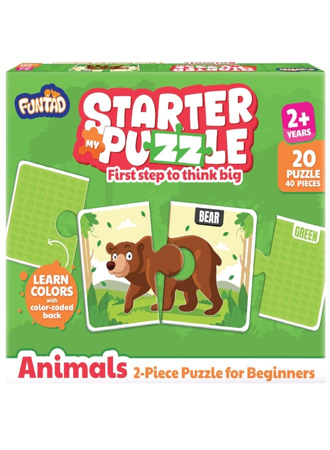 Funtad My Starter Jigsaw Puzzle - Animals & Colors| 2-Piece Puzzle for Kids Age 2,3,& 4 yrs| Montessori Educational Toy Set of 20 Puzzle, 40 Big Pieces| Return & Birthday Gift for Boys & Girls - Image 1